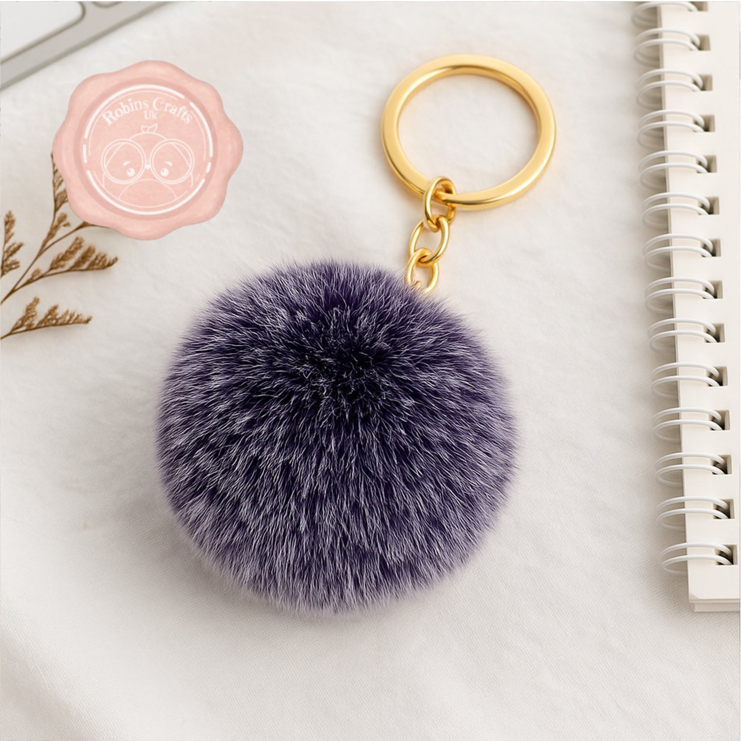 Fluffy Faux Fur Pom Pom Keychain – Soft Plush Bag Charm with Gold Keyring, Cute Accessories for Handbags, Backpacks & Keys