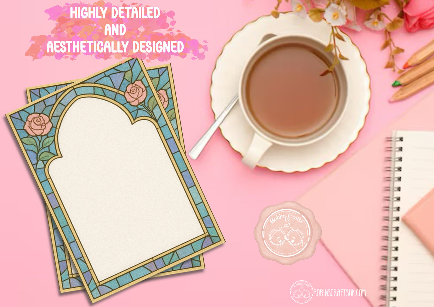 Stained Glass Rose Memo Pad –Tear-Away Notepad | Gothic Arch Stationery | Hand-Illustrated Aesthetic Paper