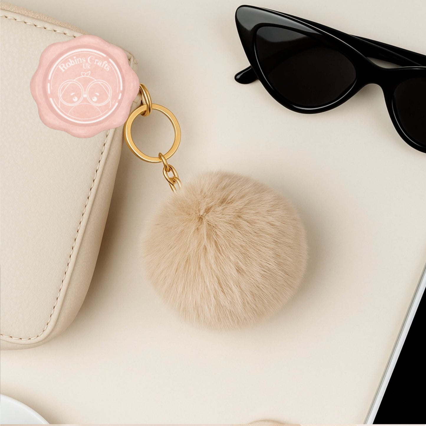 Fluffy Faux Fur Pom Pom Keychain – Soft Plush Bag Charm with Gold Keyring, Cute Accessories for Handbags, Backpacks & Keys