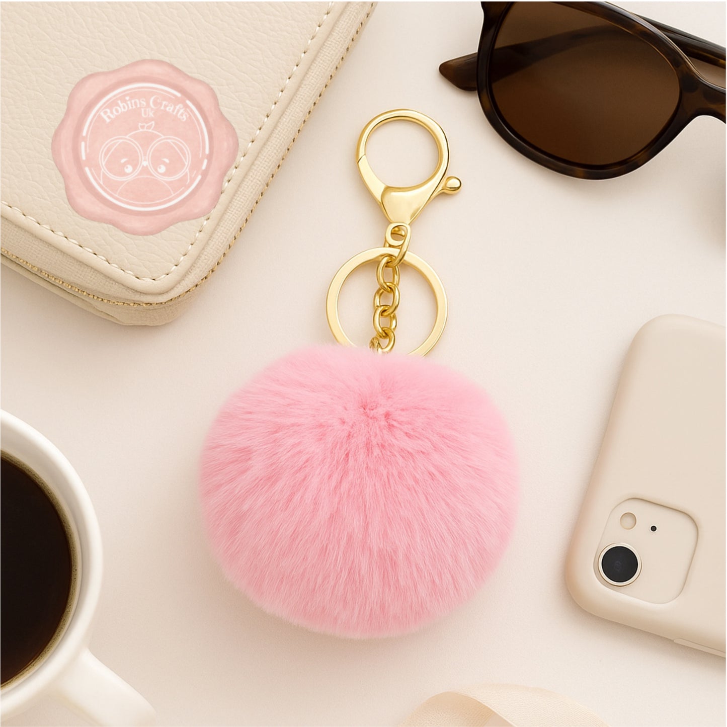 Fluffy Faux Fur Pom Pom Keychain – Soft Plush Bag Charm with Gold Keyring, Cute Accessories for Handbags, Backpacks & Keys