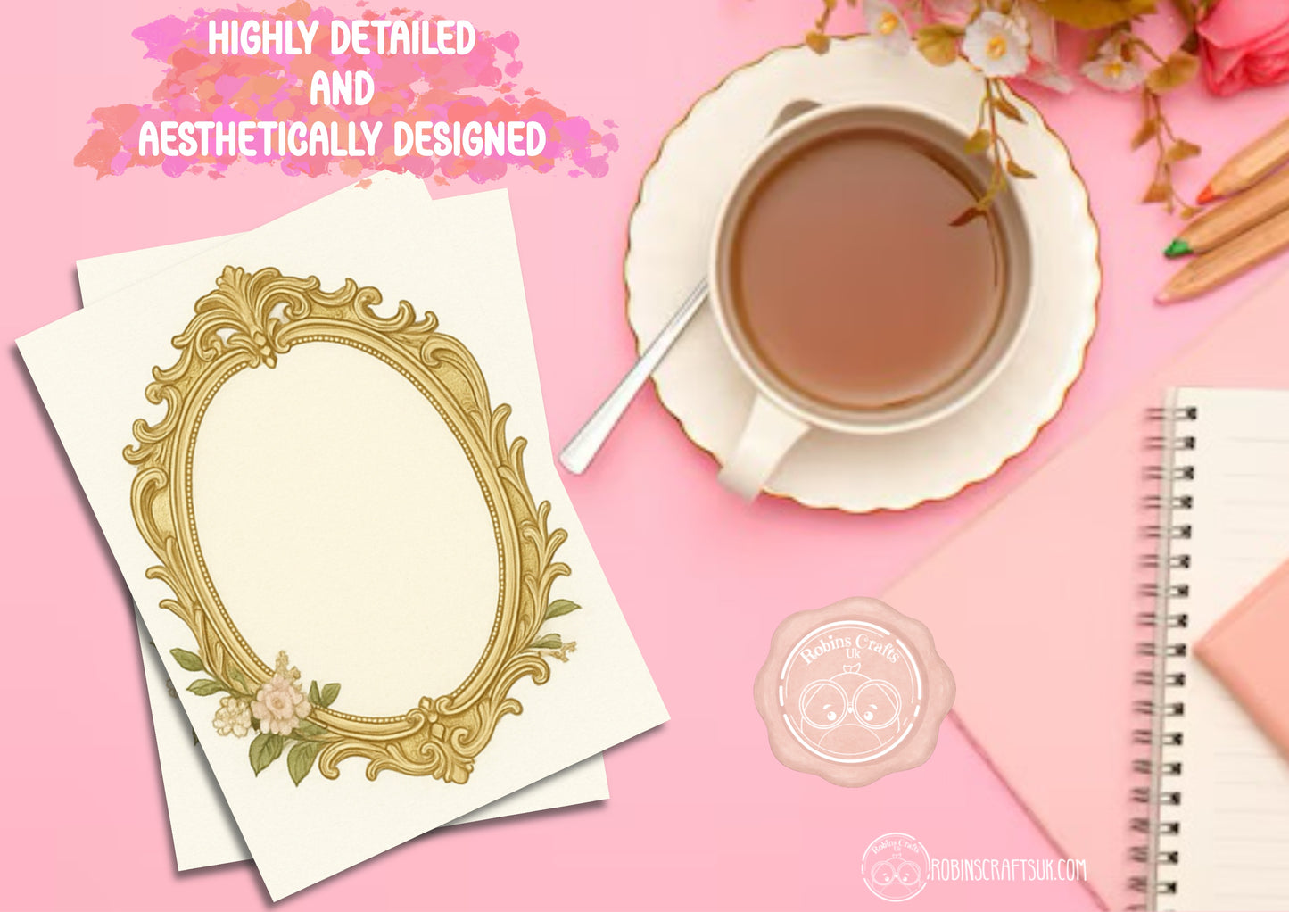 French Gilded Frame Memo Pad – Elegant Aesthetic Notepaper | Château Core Stationery Sheets