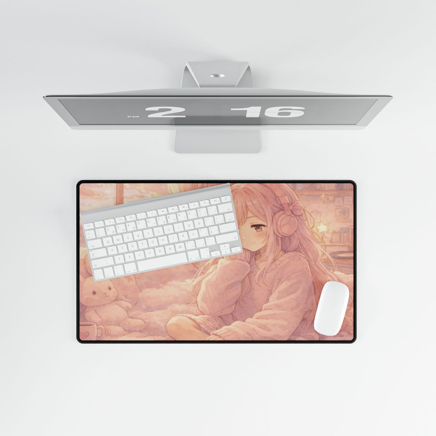 Cute Pastel Girl Desk Mat — Cozy Bedroom Gaming Mousepad