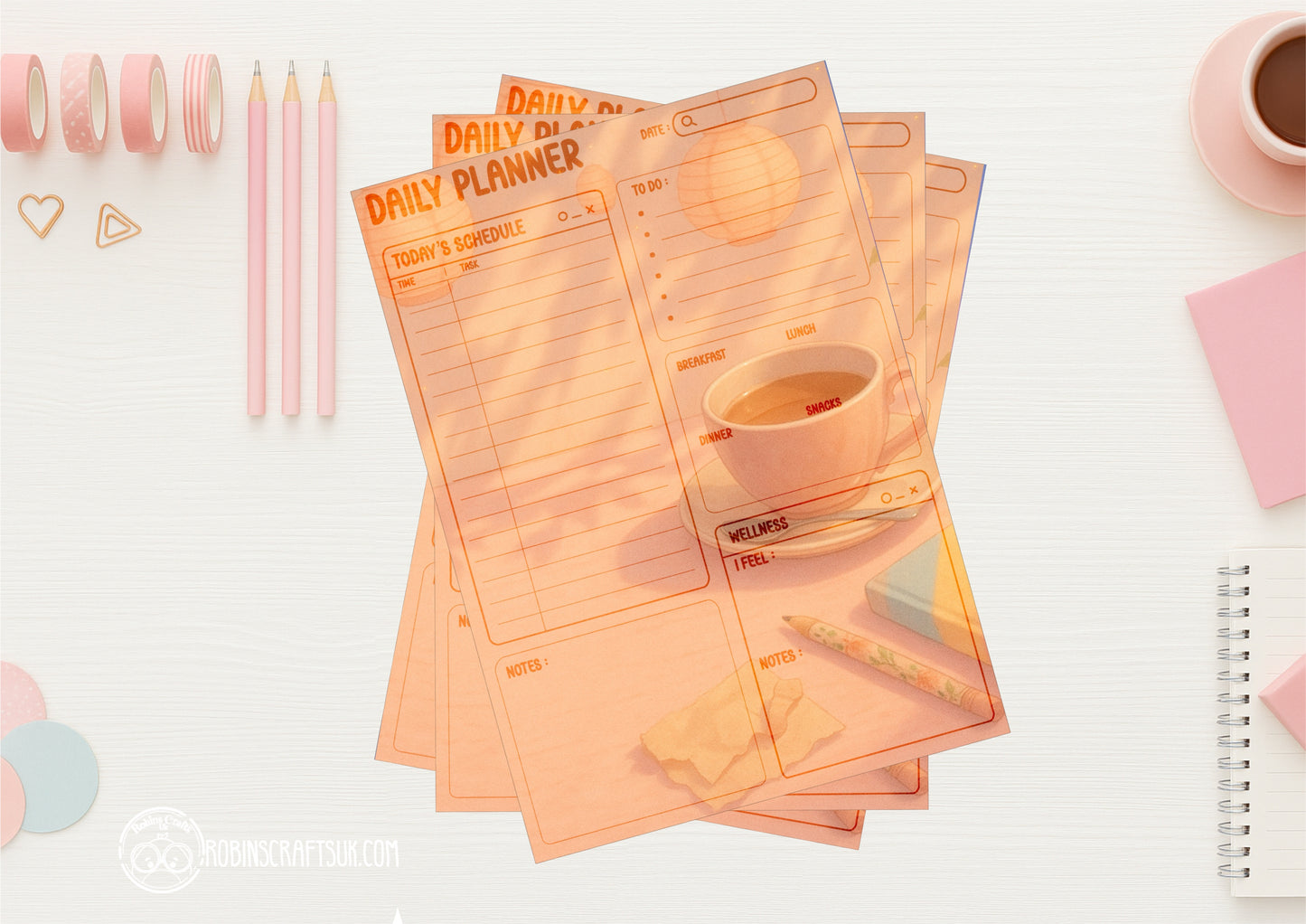Sunny desk Tear-Off Planner Pad – A4 Paper Pad | 40 Page Daily, Weekly & Monthly Planner | Cute Stationery Gift