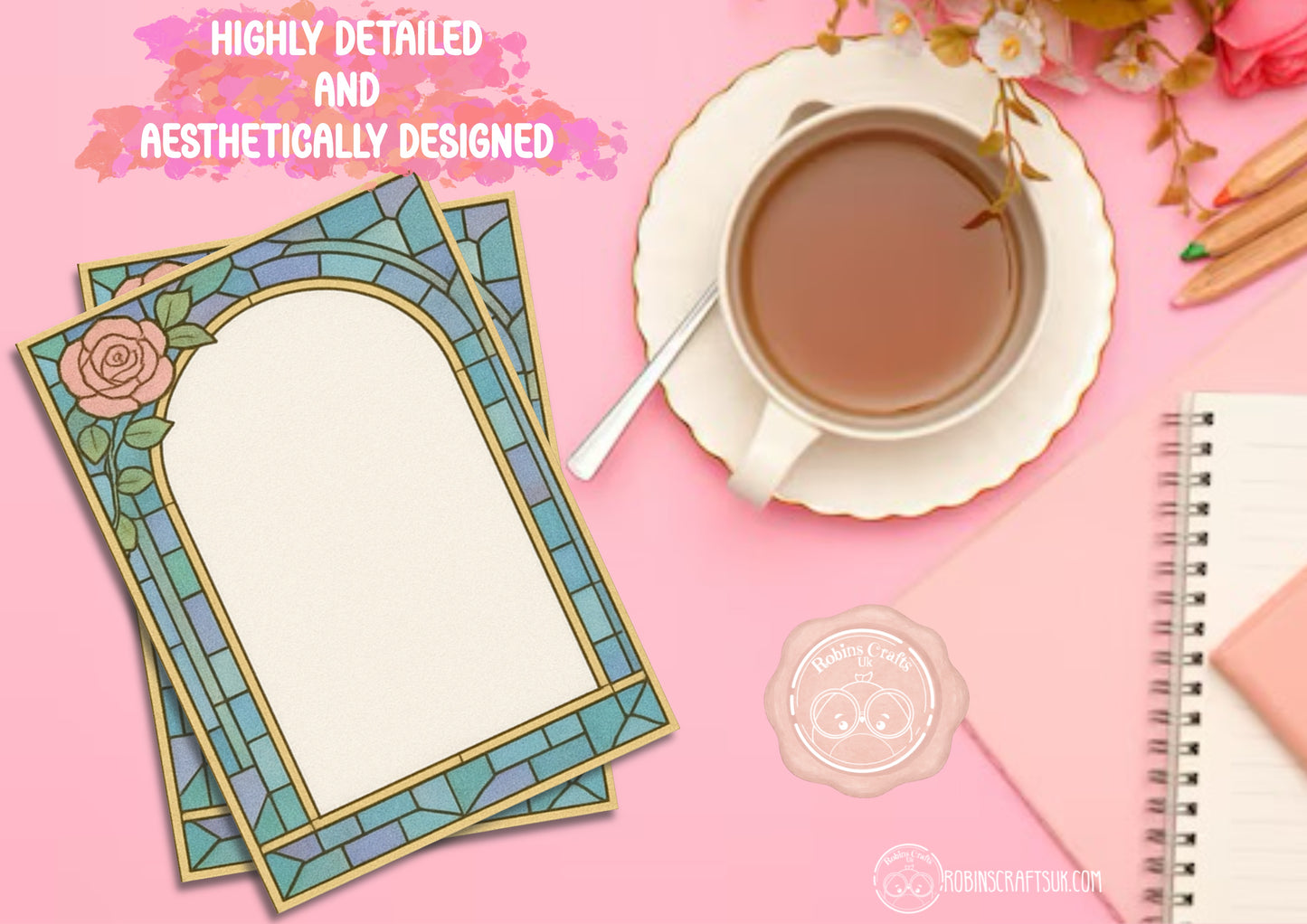 Stained Glass Rose Memo Pad –Tear-Away Notepad | Gothic Arch Stationery | Hand-Illustrated Aesthetic Paper