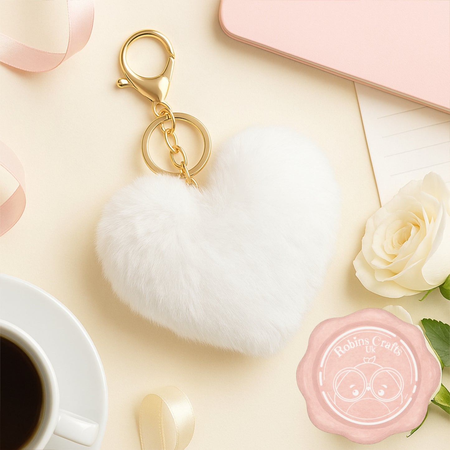 Fluffy Heart Keychain – Faux Fur Bag Charm with Gold Clasp | Cute Pompom Purse Accessory in 6 colours