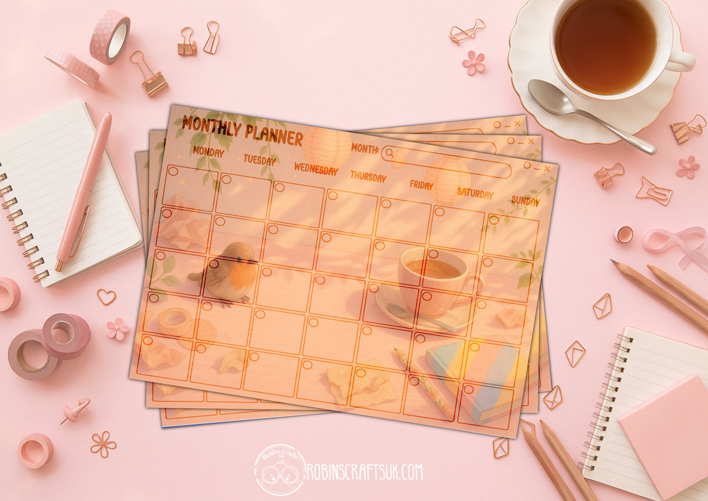 Sunny desk Tear-Off Planner Pad – A4 Paper Pad | 40 Page Daily, Weekly & Monthly Planner | Cute Stationery Gift