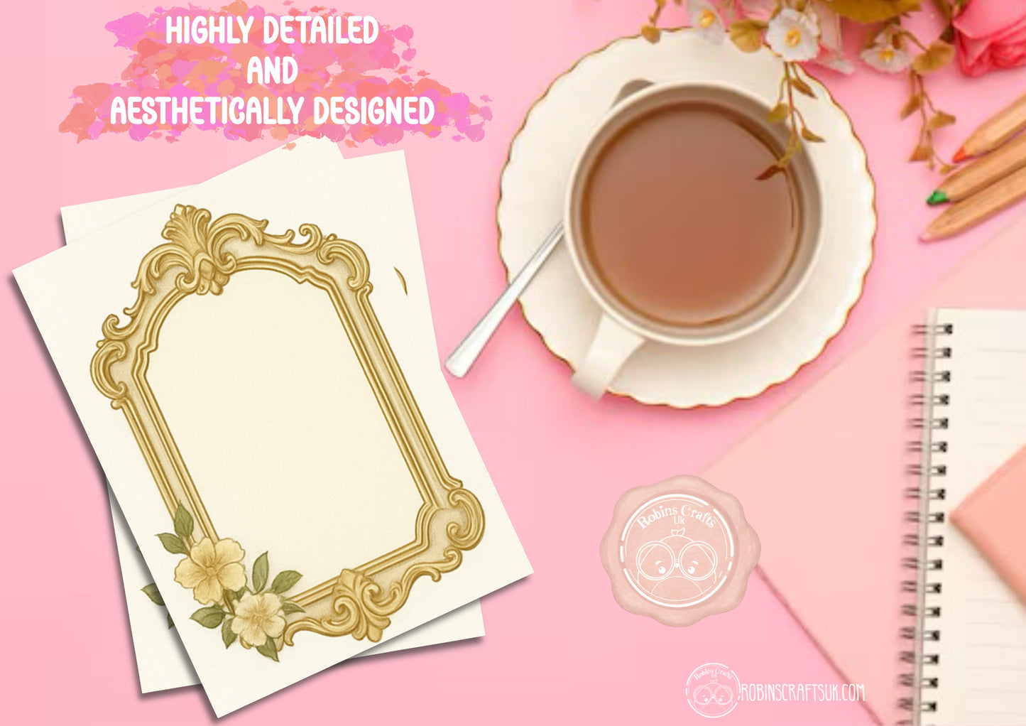 French Gilded Frame Memo Pad – Elegant Aesthetic Notepaper | Château Core Stationery Sheets