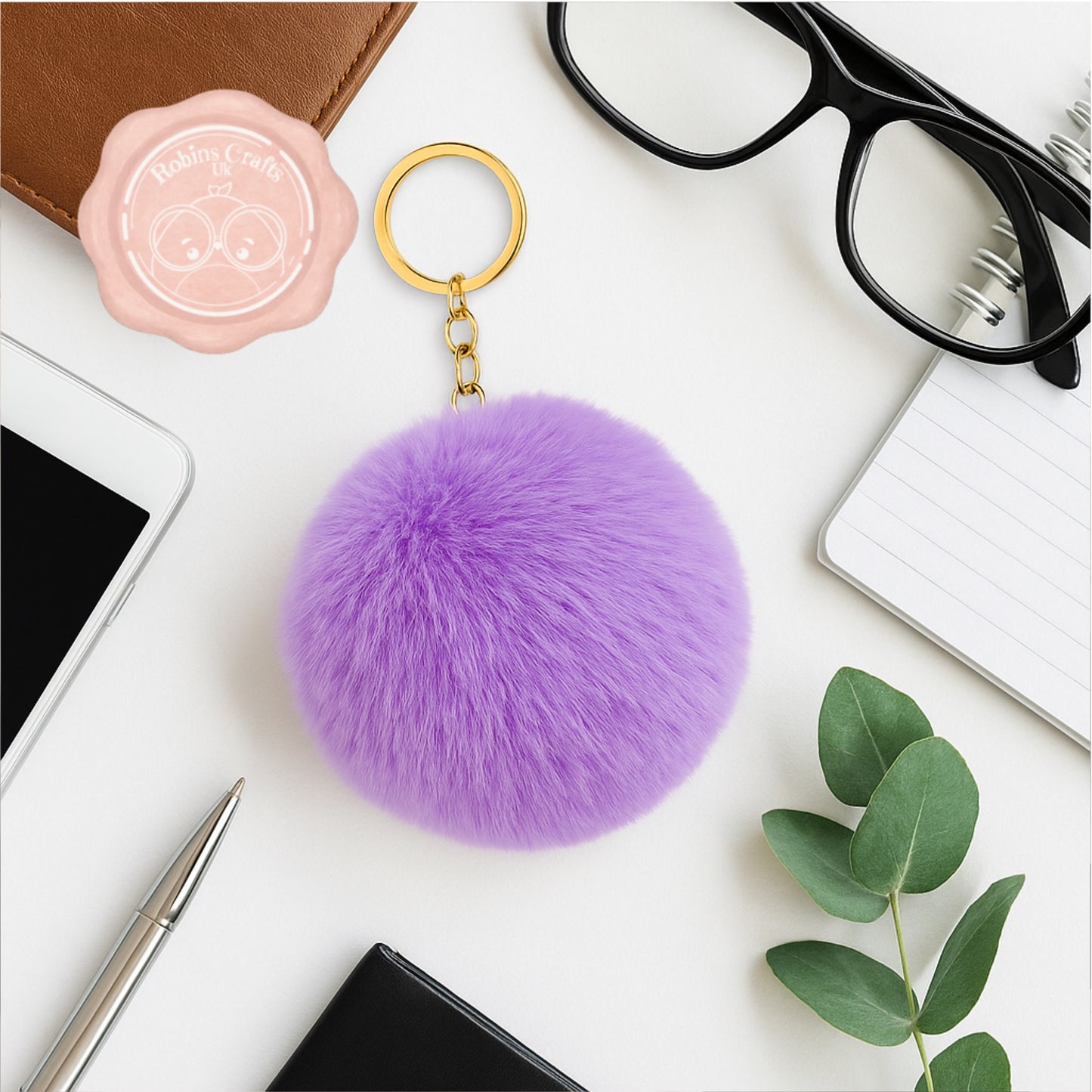 Fluffy Faux Fur Pom Pom Keychain – Soft Plush Bag Charm with Gold Keyring, Cute Accessories for Handbags, Backpacks & Keys