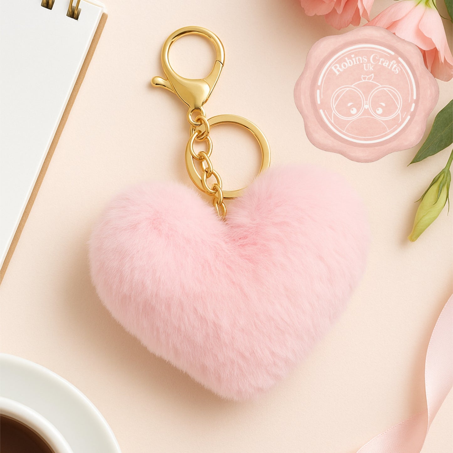 Fluffy Heart Keychain – Faux Fur Bag Charm with Gold Clasp | Cute Pompom Purse Accessory in 6 colours