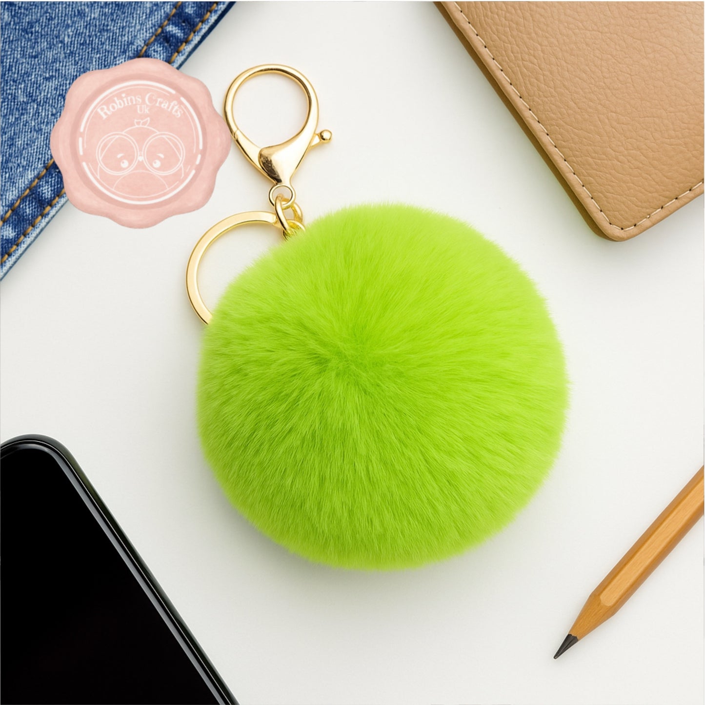 Fluffy Faux Fur Pom Pom Keychain – Soft Plush Bag Charm with Gold Keyring, Cute Accessories for Handbags, Backpacks & Keys