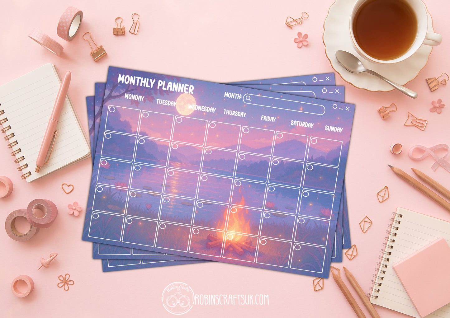 Whimsical Campfire Tear-Off Planner Pad – A4 Paper Pad | 40 Page Daily, Weekly & Monthly Planner | Cute Stationery Gift