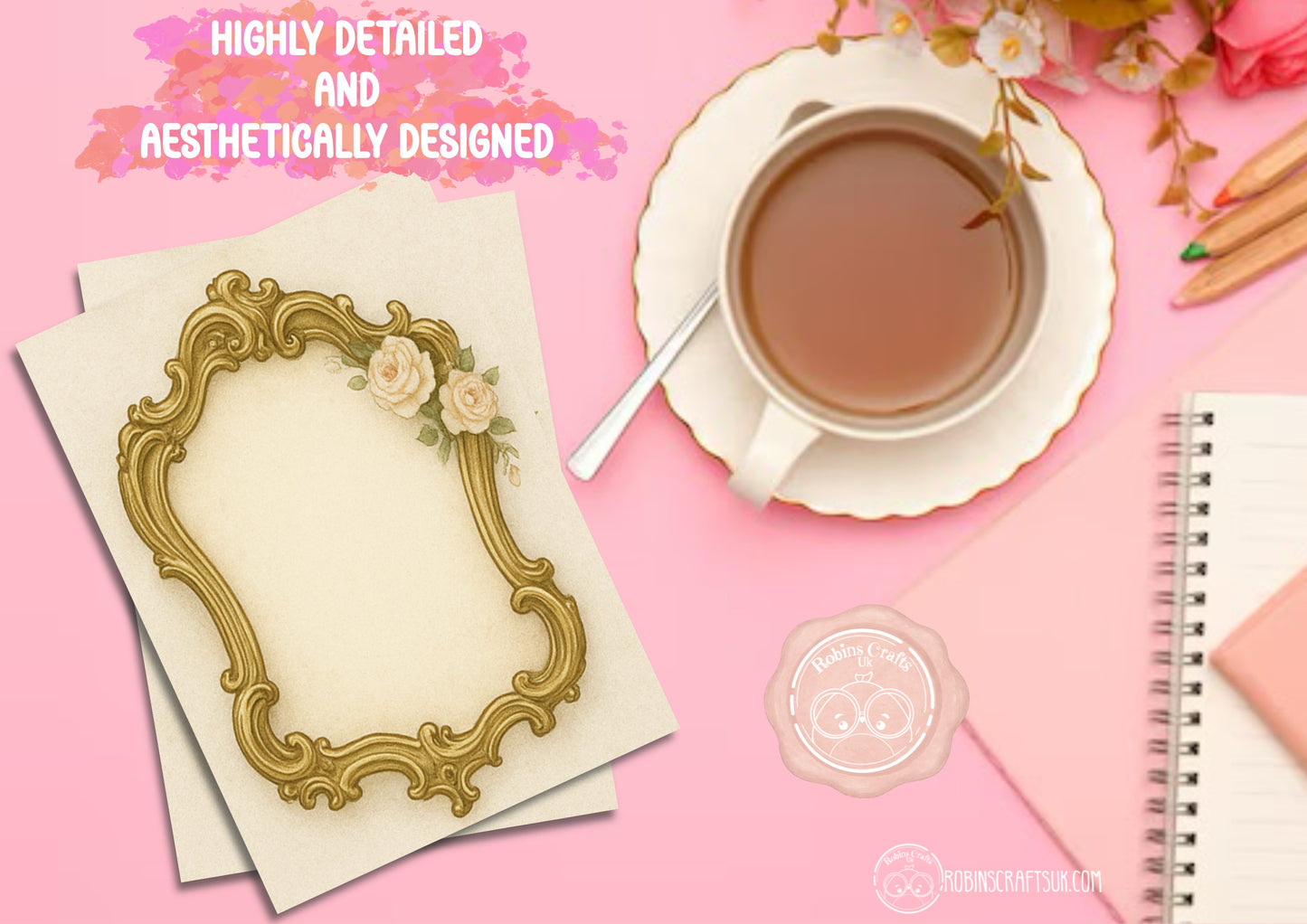 Vintage French Gilded Frame Memo Pad – Elegant Aesthetic Notepaper | Château Core Stationery Sheets