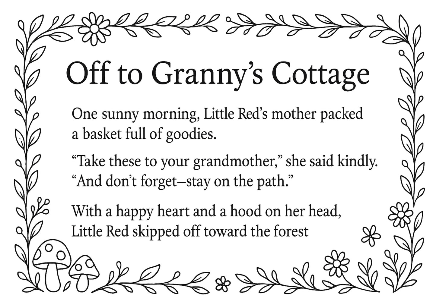 Little Red’s Forest Adventure – Printable Coloring & Activity Book printable| Woodland Animal Colouring Pages for all ages