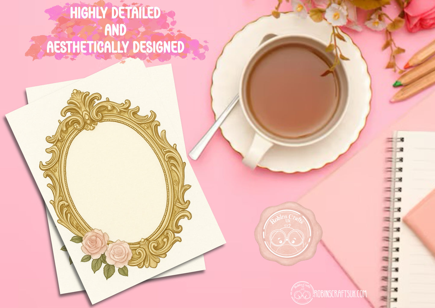 French Gilded Frame Memo Pad – Elegant Aesthetic Notepaper | Château Core Stationery Sheets