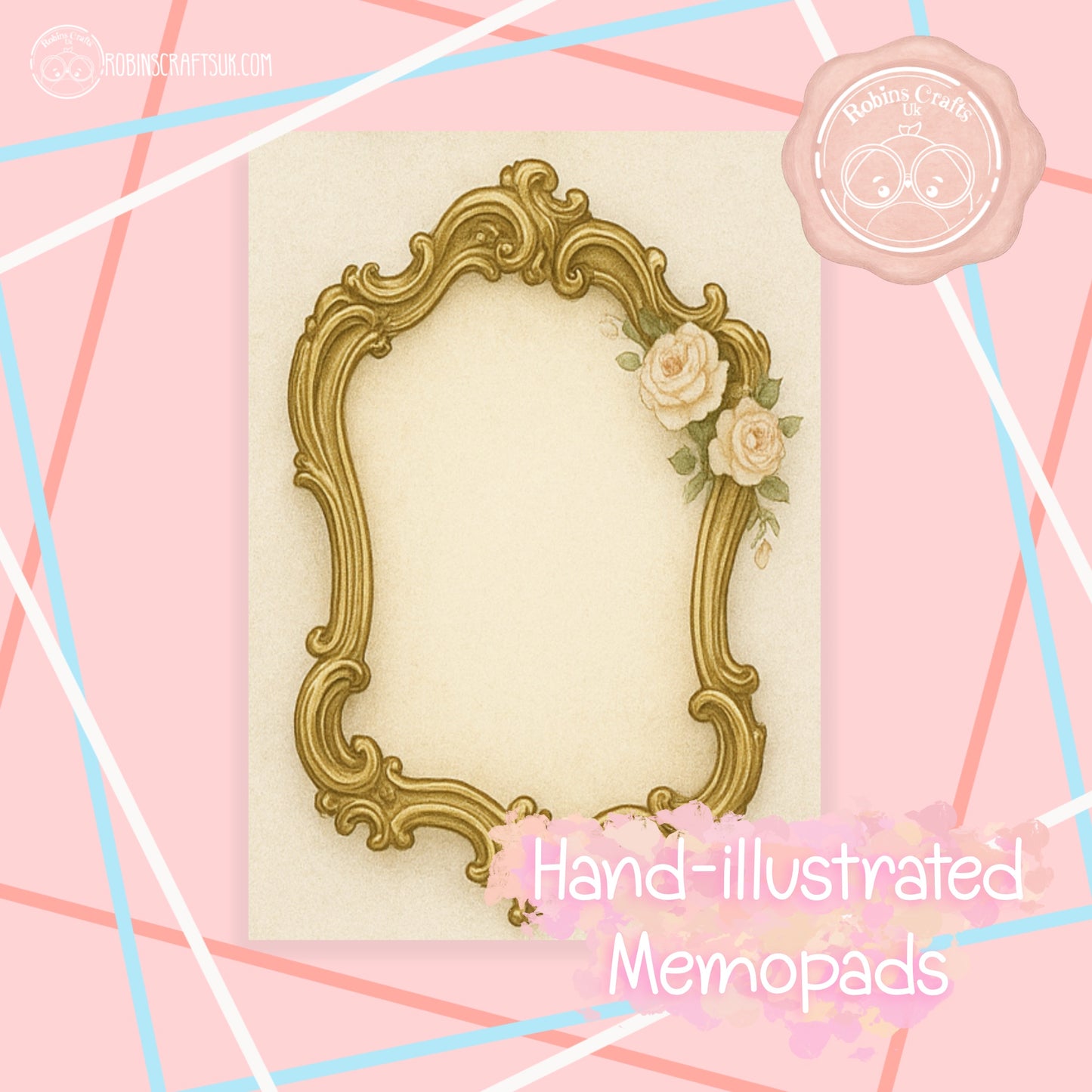 Vintage French Gilded Frame Memo Pad – Elegant Aesthetic Notepaper | Château Core Stationery Sheets