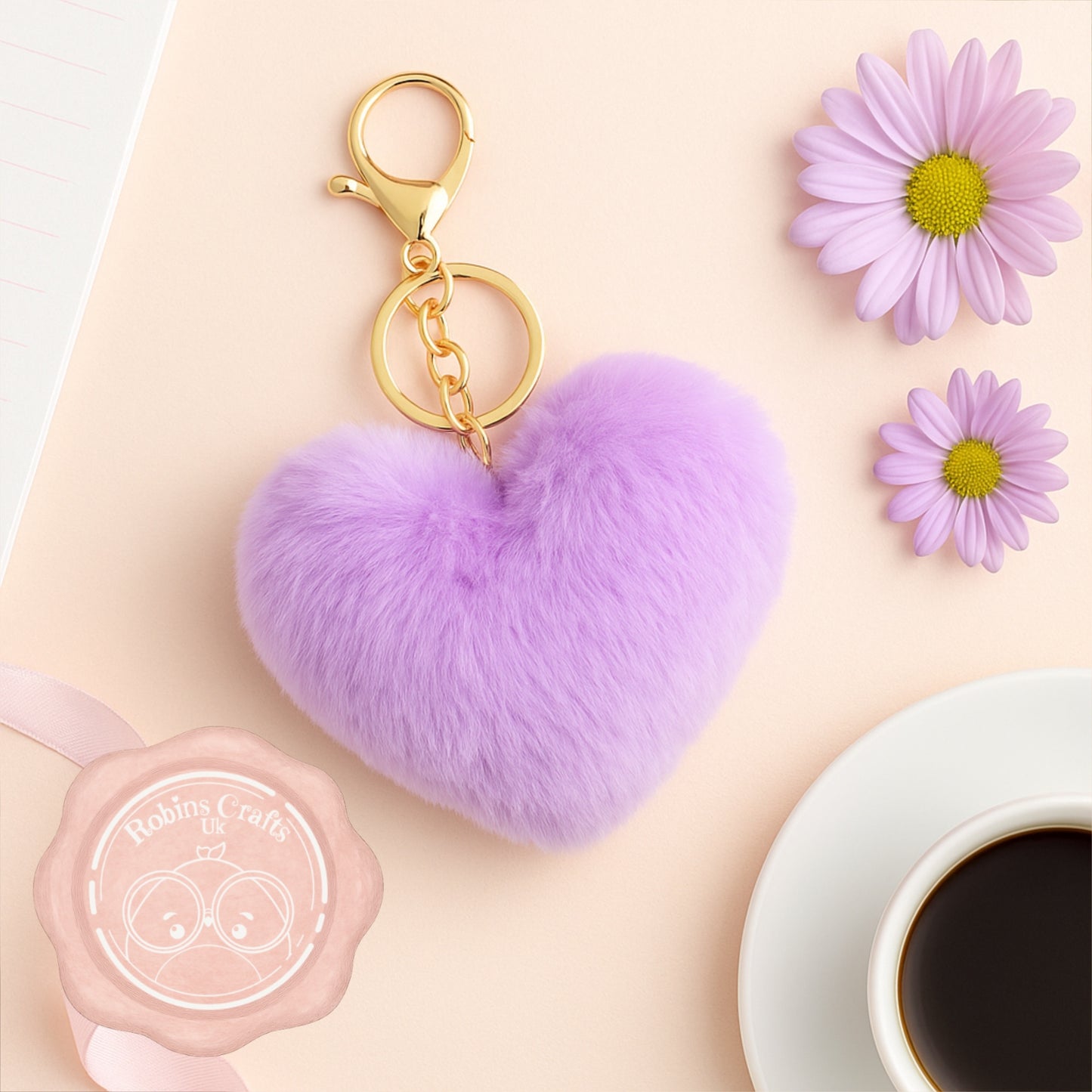 Fluffy Heart Keychain – Faux Fur Bag Charm with Gold Clasp | Cute Pompom Purse Accessory in 6 colours