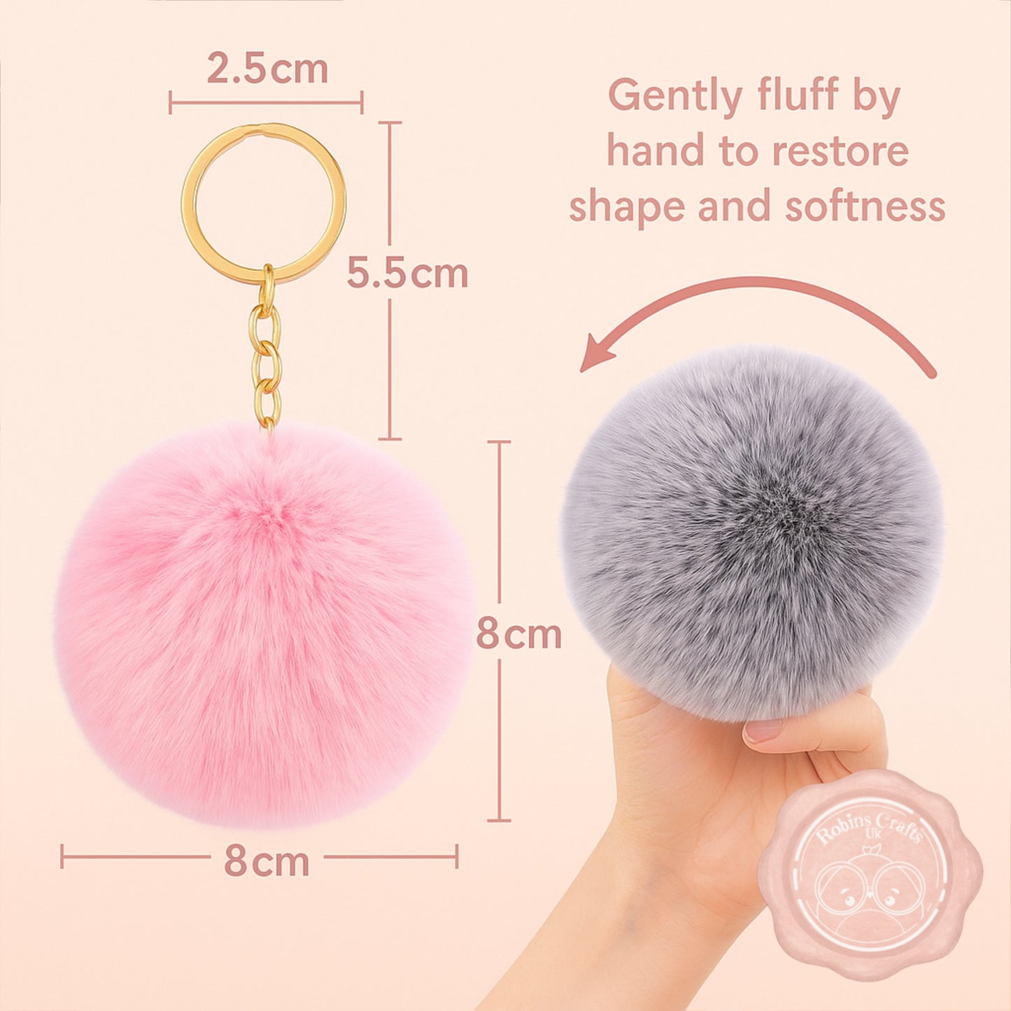 Fluffy Faux Fur Pom Pom Keychain – Soft Plush Bag Charm with Gold Keyring, Cute Accessories for Handbags, Backpacks & Keys