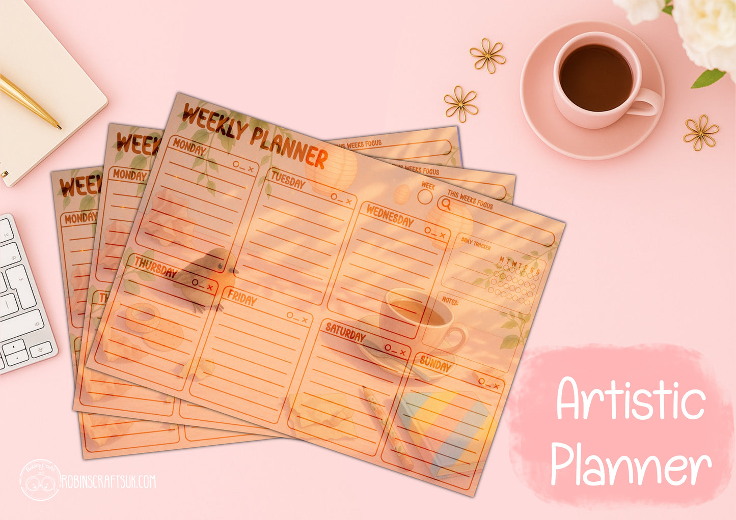 Sunny desk Tear-Off Planner Pad – A4 Paper Pad | 40 Page Daily, Weekly & Monthly Planner | Cute Stationery Gift