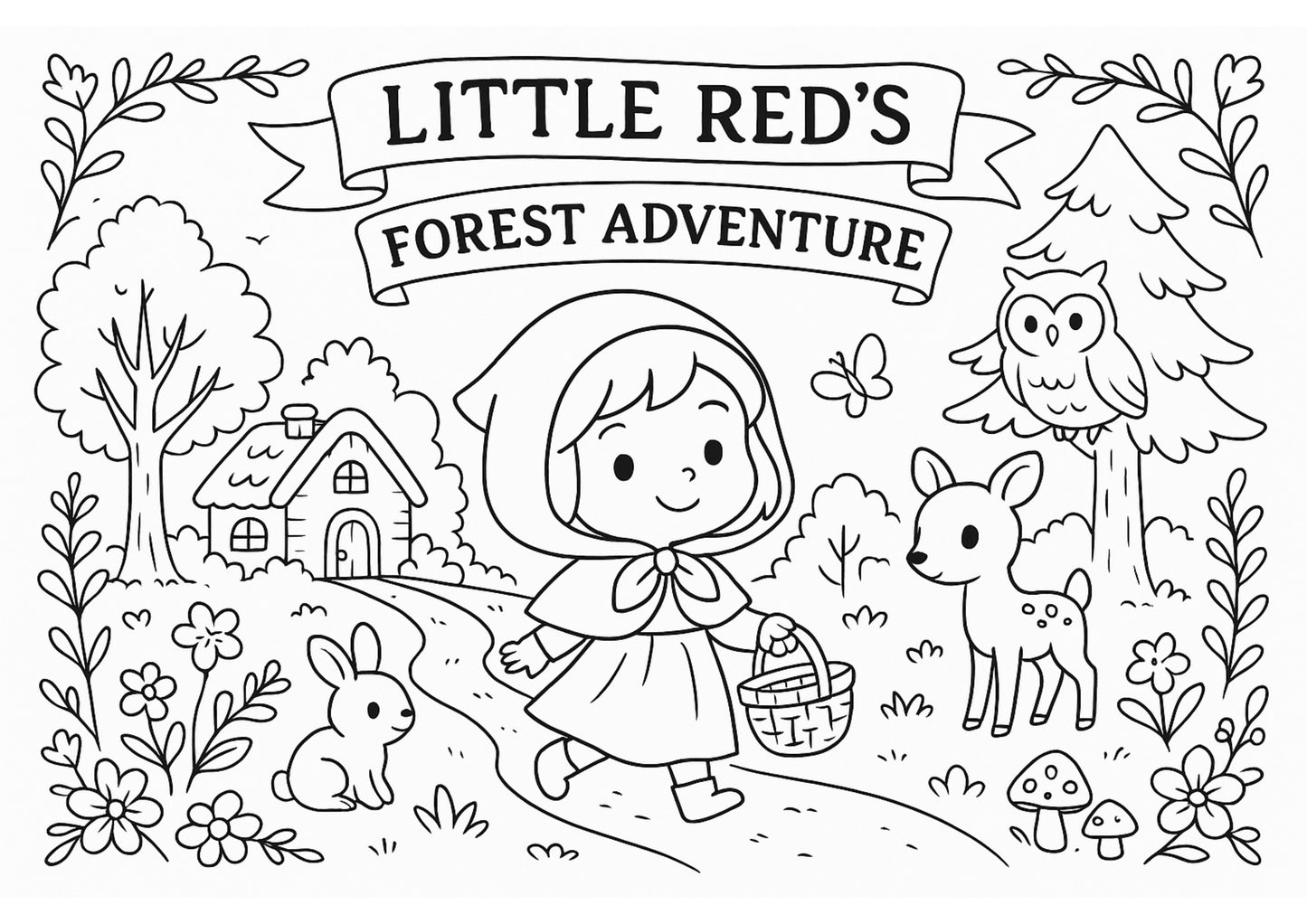 Little Red’s Forest Adventure – Printable Coloring & Activity Book printable| Woodland Animal Colouring Pages for all ages