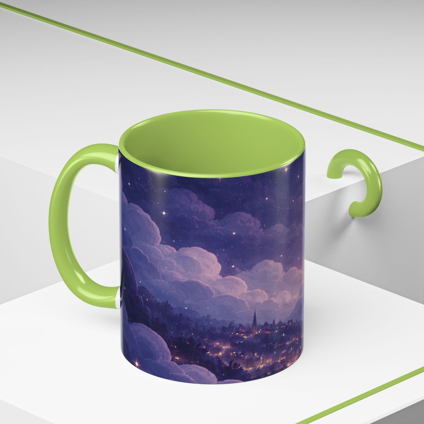 Crescent Night Sky Coffee Mug — Dreamy Purple Moonlit Landscape Accent Mug (11/15 oz)