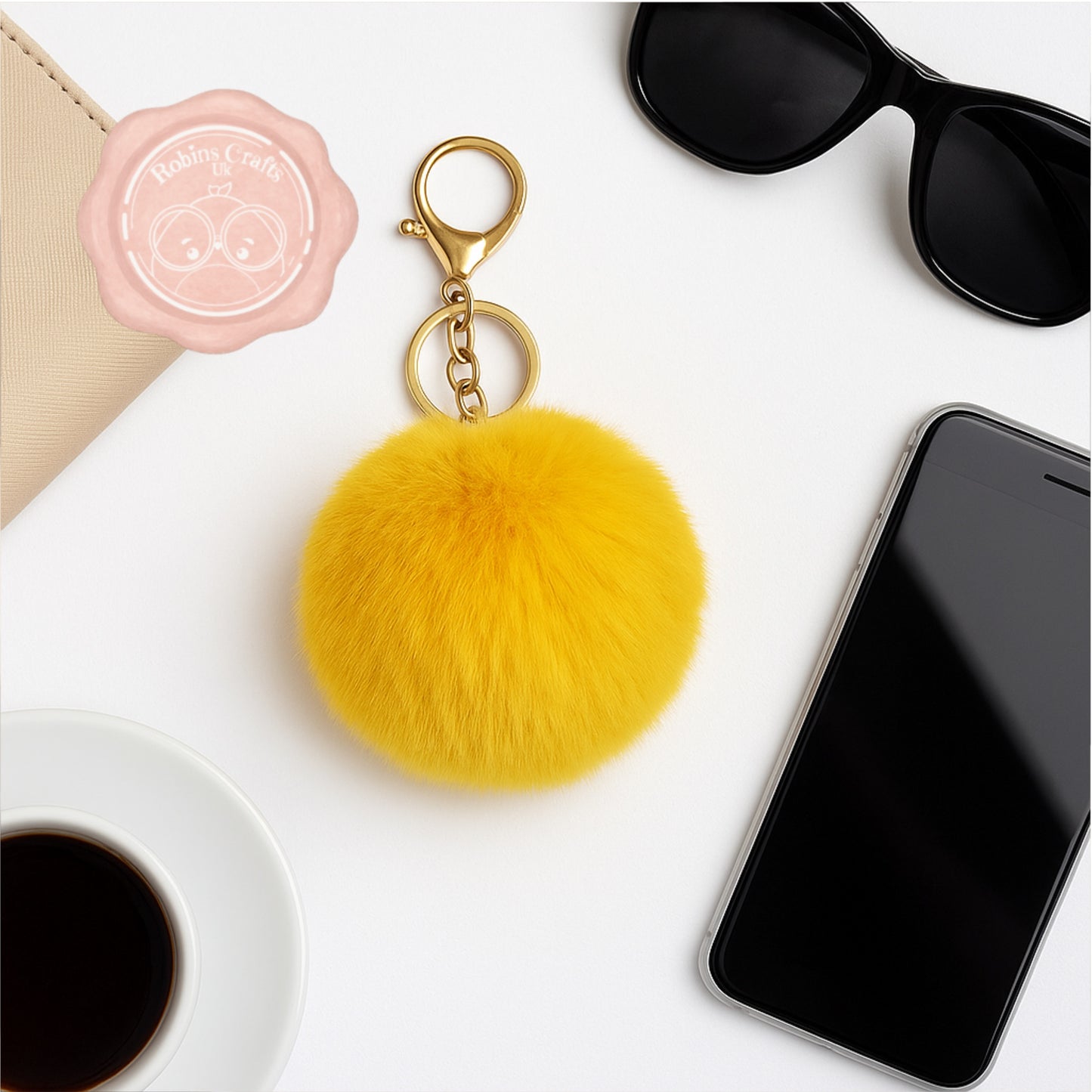 Fluffy Faux Fur Pom Pom Keychain – Soft Plush Bag Charm with Gold Keyring, Cute Accessories for Handbags, Backpacks & Keys