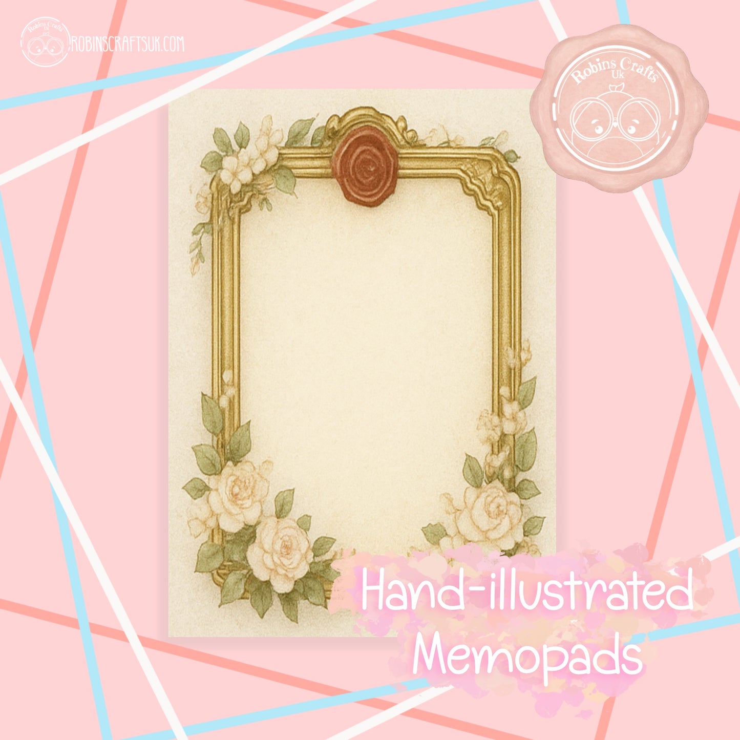 Vintage French Gilded Frame Memo Pad – Elegant Aesthetic Notepaper | Château Core Stationery Sheets
