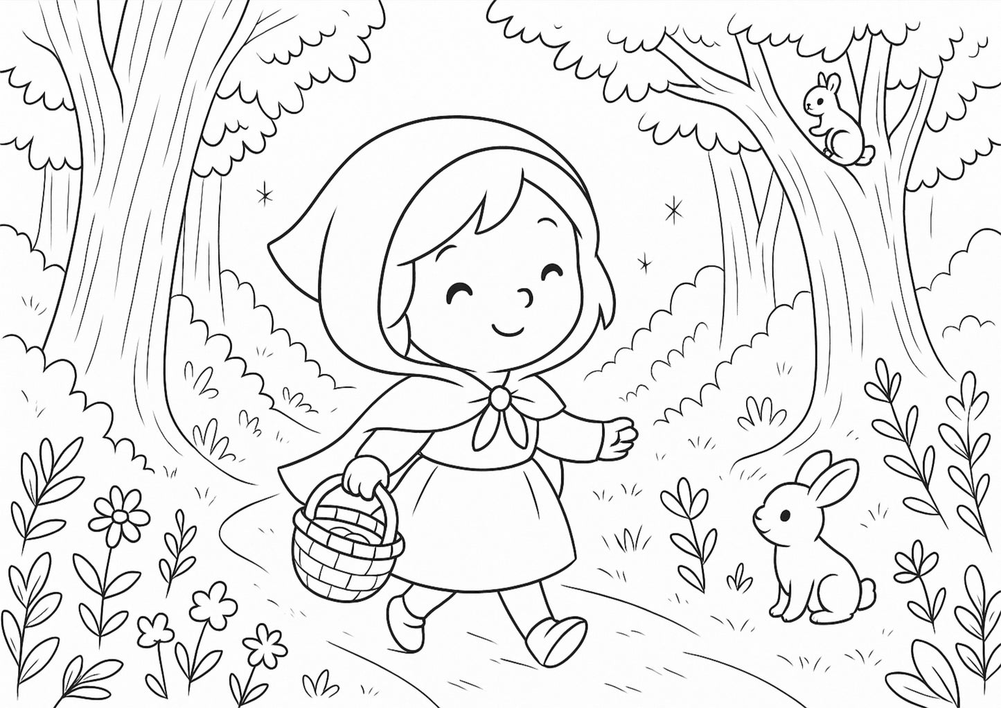 Little Red’s Forest Adventure – Printable Coloring & Activity Book printable| Woodland Animal Colouring Pages for all ages