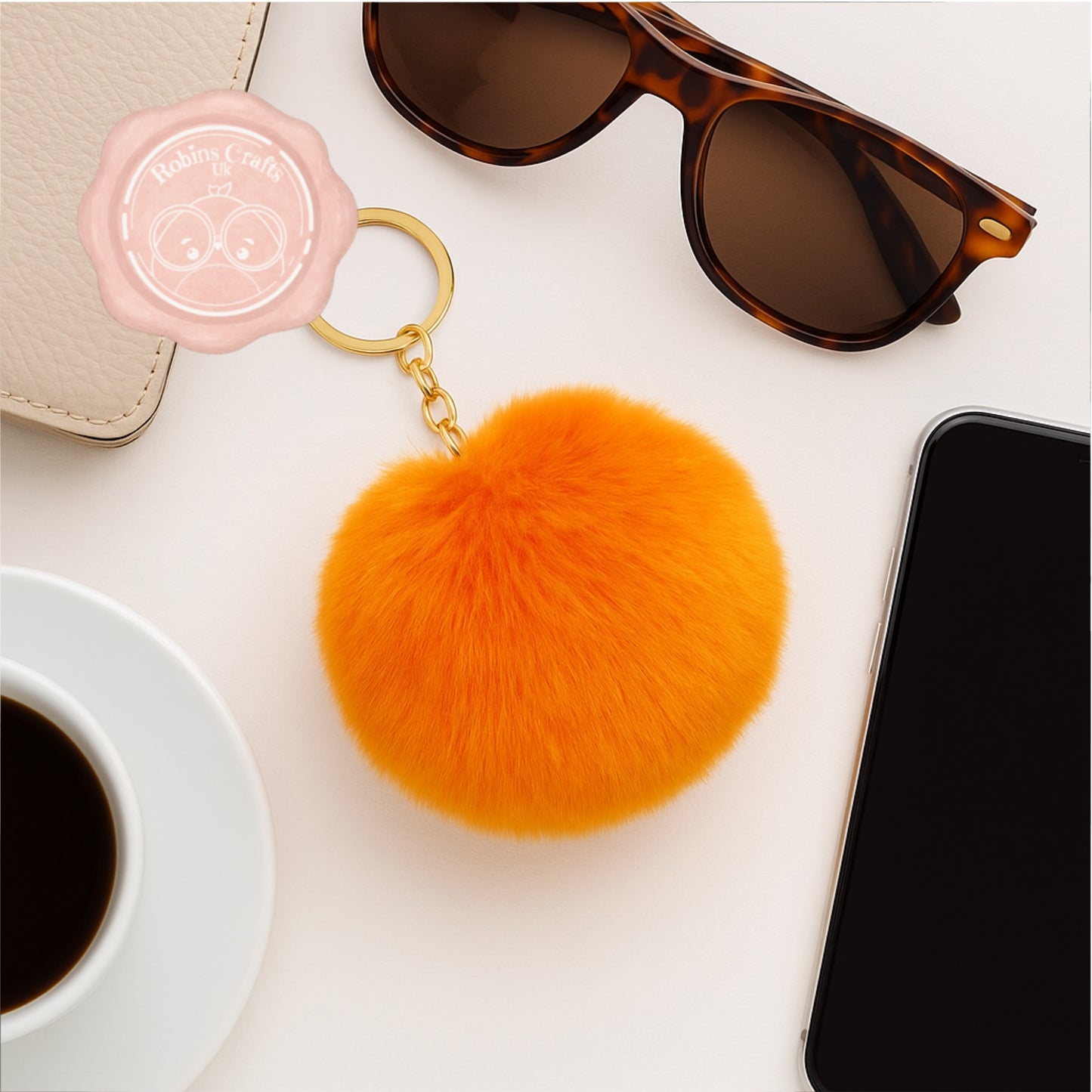 Fluffy Faux Fur Pom Pom Keychain – Soft Plush Bag Charm with Gold Keyring, Cute Accessories for Handbags, Backpacks & Keys