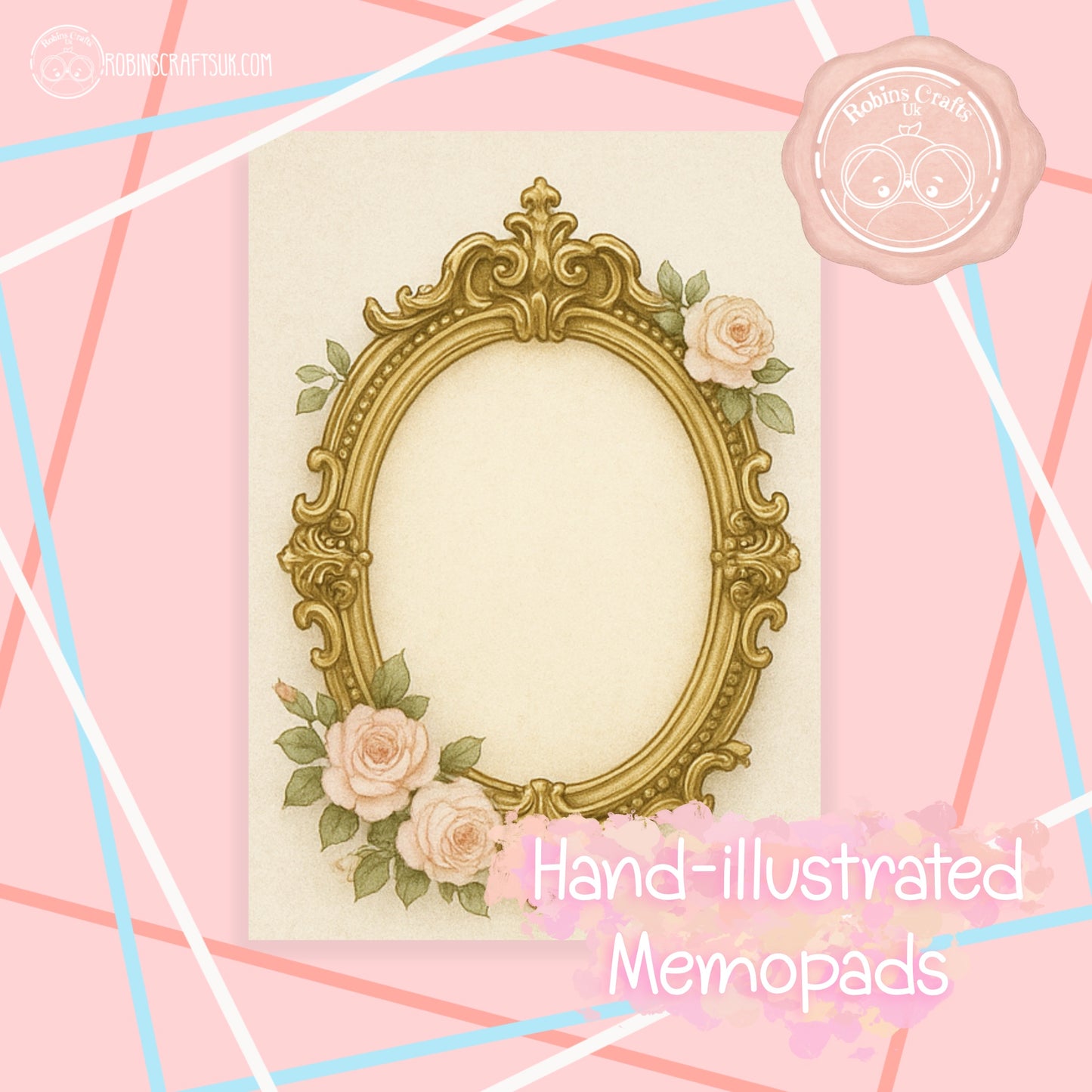 Vintage French Gilded Frame Memo Pad – Elegant Aesthetic Notepaper | Château Core Stationery Sheets