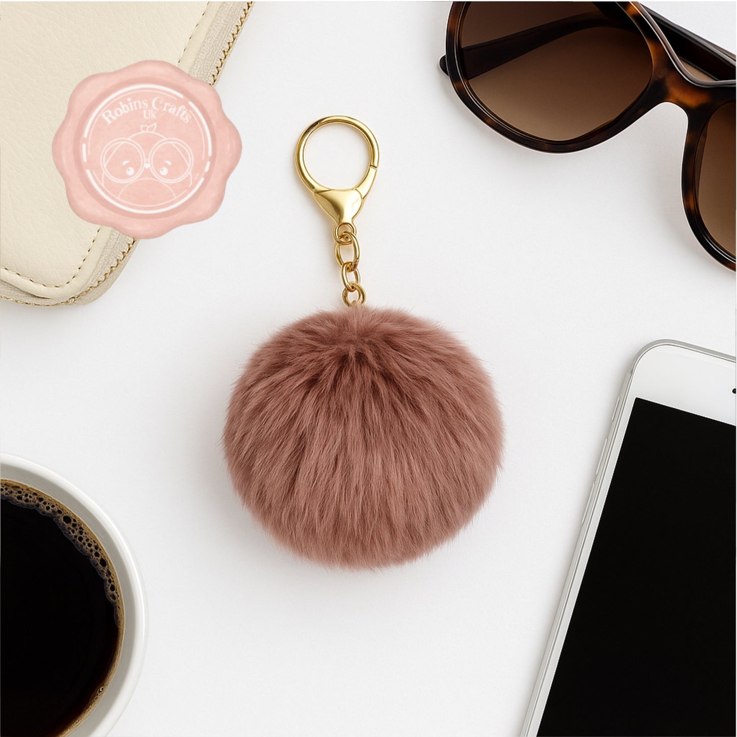 Fluffy Faux Fur Pom Pom Keychain – Soft Plush Bag Charm with Gold Keyring, Cute Accessories for Handbags, Backpacks & Keys