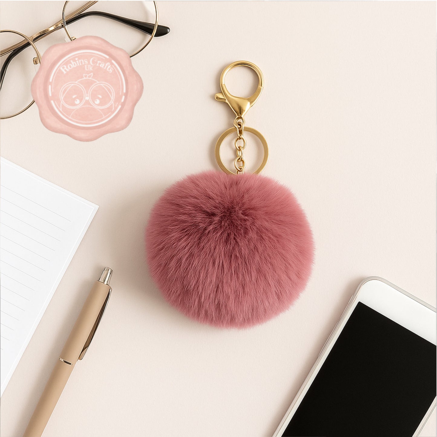 Fluffy Faux Fur Pom Pom Keychain – Soft Plush Bag Charm with Gold Keyring, Cute Accessories for Handbags, Backpacks & Keys