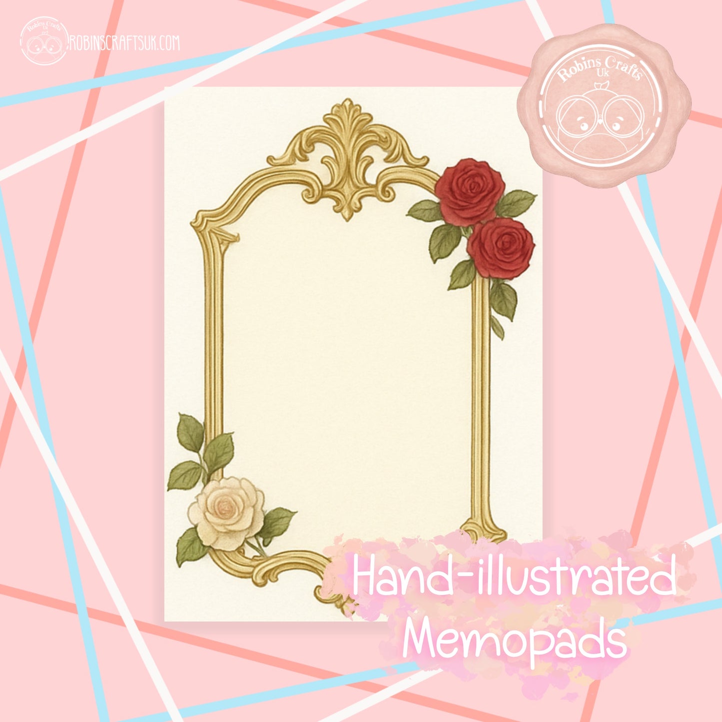 French Gilded Frame Memo Pad – Elegant Aesthetic Notepaper | Château Core Stationery Sheets