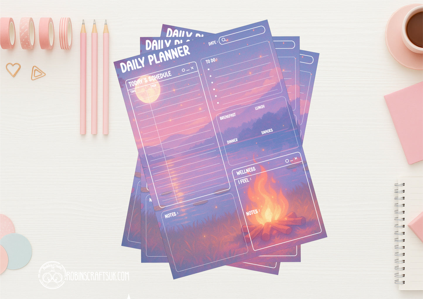 Whimsical Campfire Tear-Off Planner Pad – A4 Paper Pad | 40 Page Daily, Weekly & Monthly Planner | Cute Stationery Gift