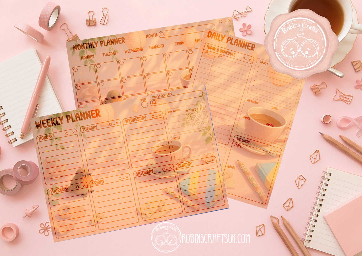 Sunny desk Tear-Off Planner Pad – A4 Paper Pad | 40 Page Daily, Weekly & Monthly Planner | Cute Stationery Gift
