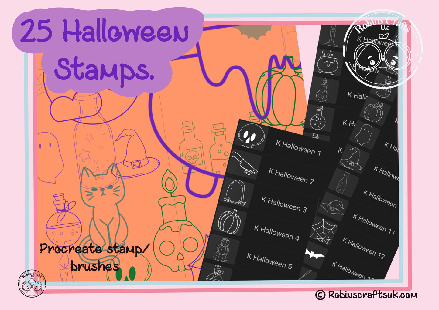 Kawaii halloween stamps - procreate stamps/brushes - digital use only - procreate