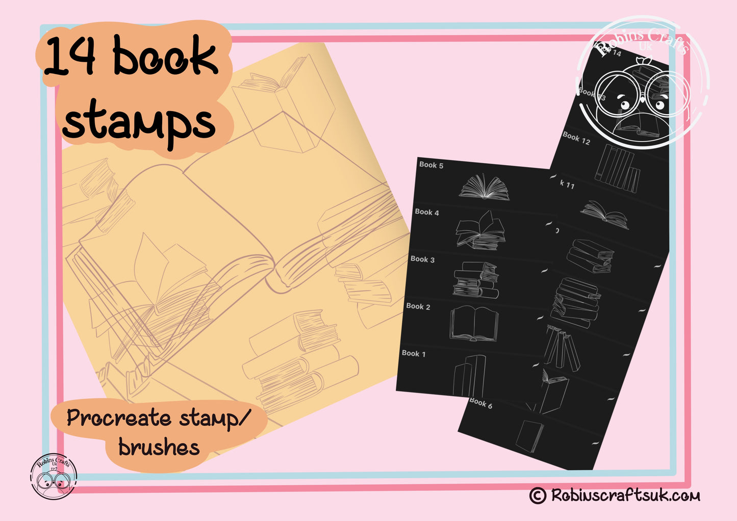 Simple book stamps - procreate stamps/brushes - digital use only - procreate