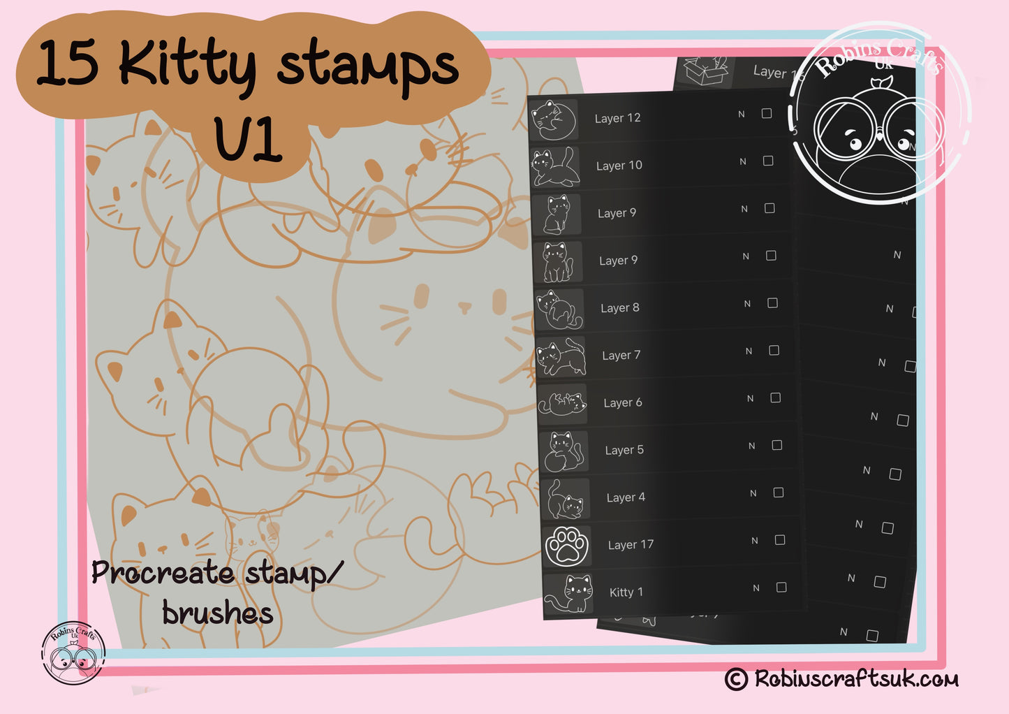 Kawaii kitty stamps - procreate stamps/brushes - digital use only - procreate