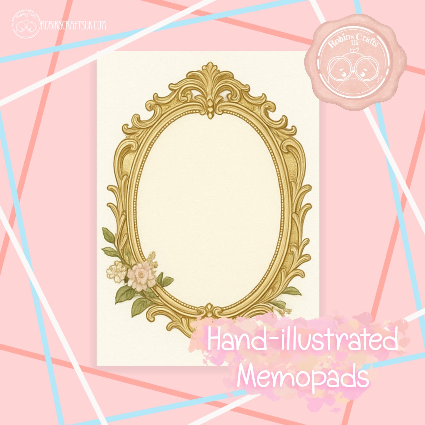 French Gilded Frame Memo Pad – Elegant Aesthetic Notepaper | Château Core Stationery Sheets