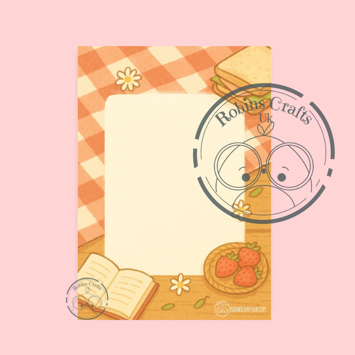 Strawberry Picnic Notepad - Hand-Illustrated A5/A6 | Robins Crafts UK