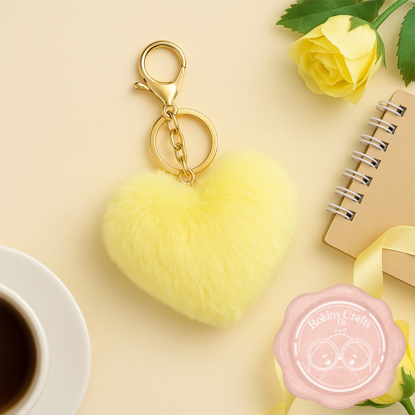 Fluffy Heart Keychain – Faux Fur Bag Charm with Gold Clasp | Cute Pompom Purse Accessory in 6 colours