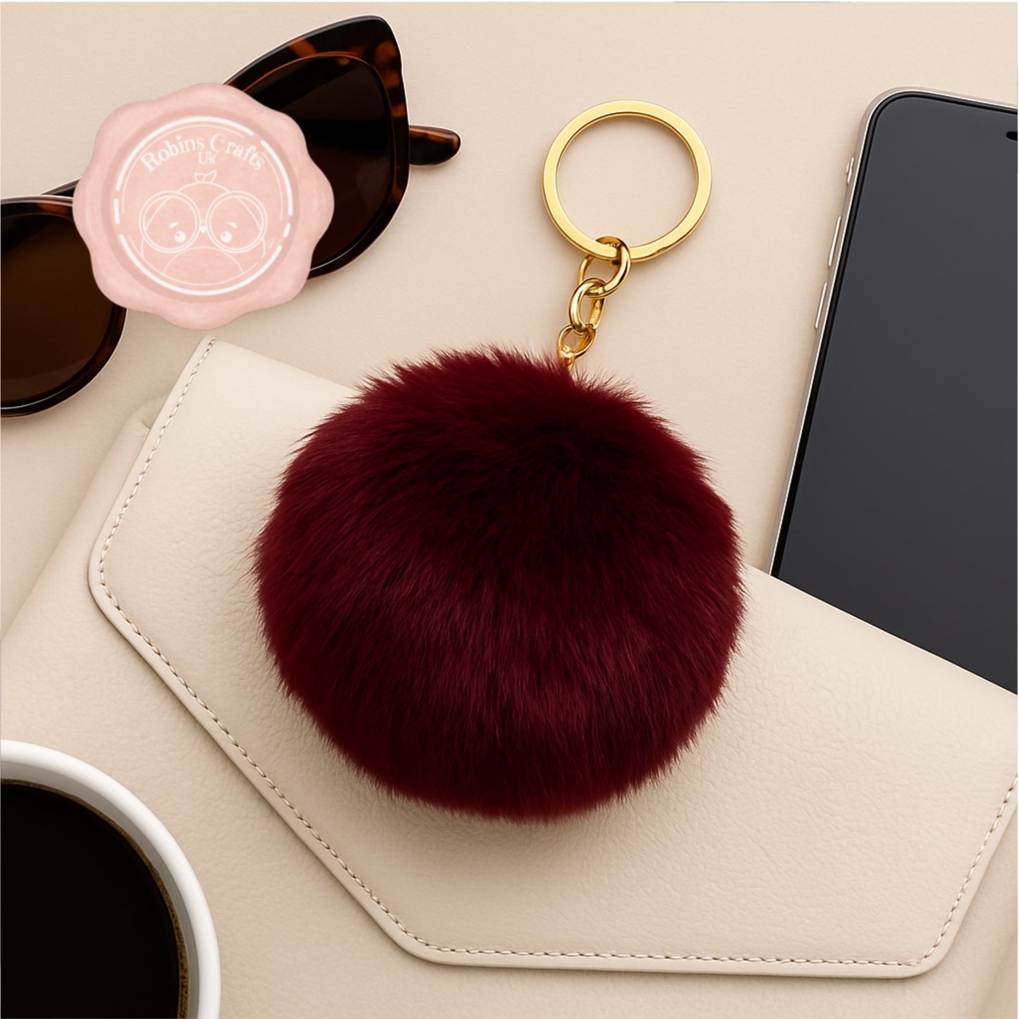 Fluffy Faux Fur Pom Pom Keychain – Soft Plush Bag Charm with Gold Keyring, Cute Accessories for Handbags, Backpacks & Keys