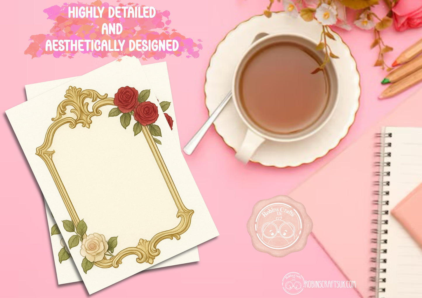 Vintage French Gilded Frame Memo Pad – Elegant Aesthetic Notepaper | Château Core Stationery Sheets