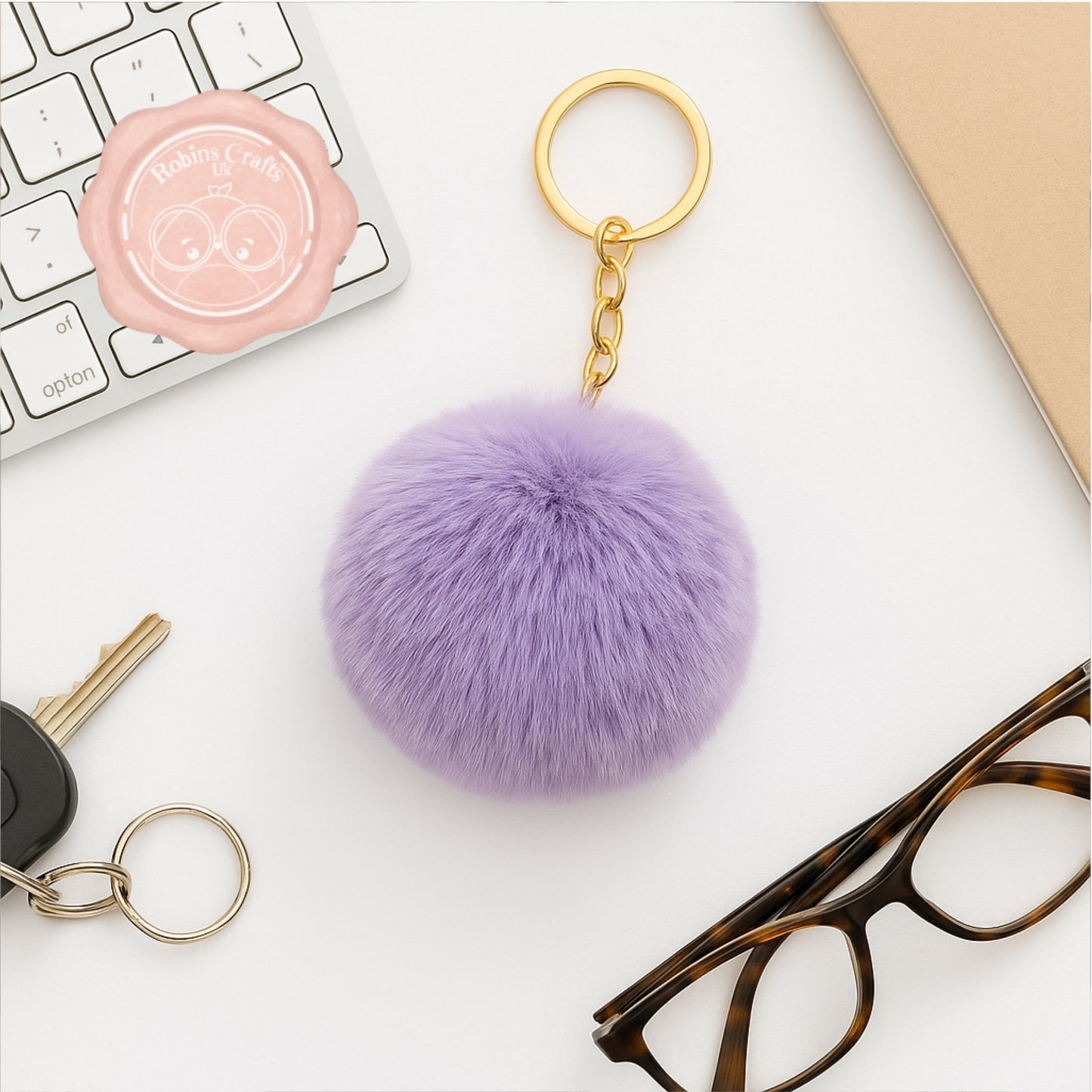 Fluffy Faux Fur Pom Pom Keychain – Soft Plush Bag Charm with Gold Keyring, Cute Accessories for Handbags, Backpacks & Keys