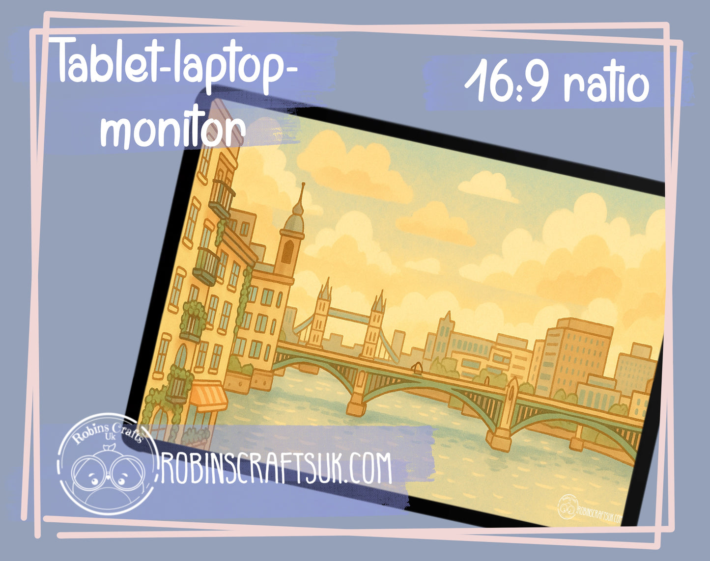 London Skyline wallpaper illustration Kawaii London Illustration – Cozy Travel Print with Tower Bridge & River Thames -Sunset on the Thames with Tower Bridge wallpaper