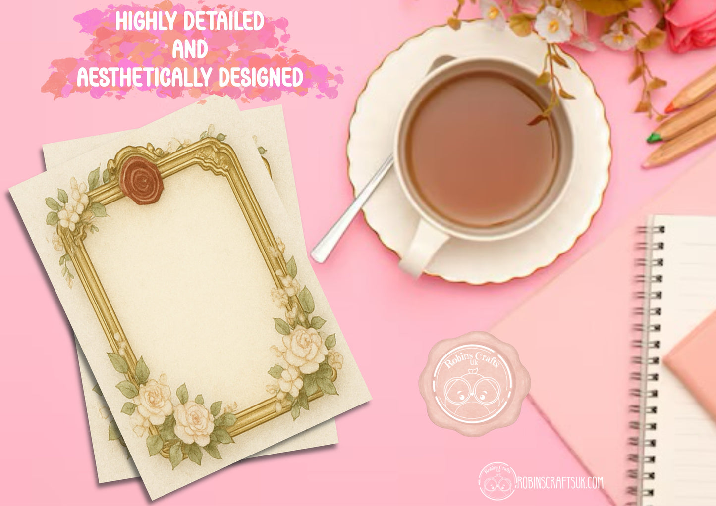Vintage French Gilded Frame Memo Pad – Elegant Aesthetic Notepaper | Château Core Stationery Sheets