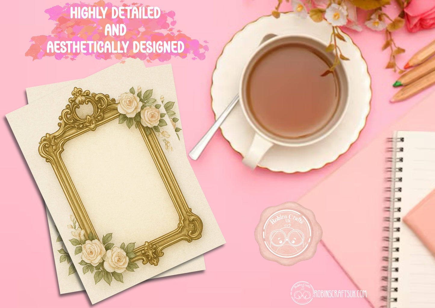 French Gilded Frame Memo Pad – Elegant Aesthetic Notepaper | Château Core Stationery Sheets