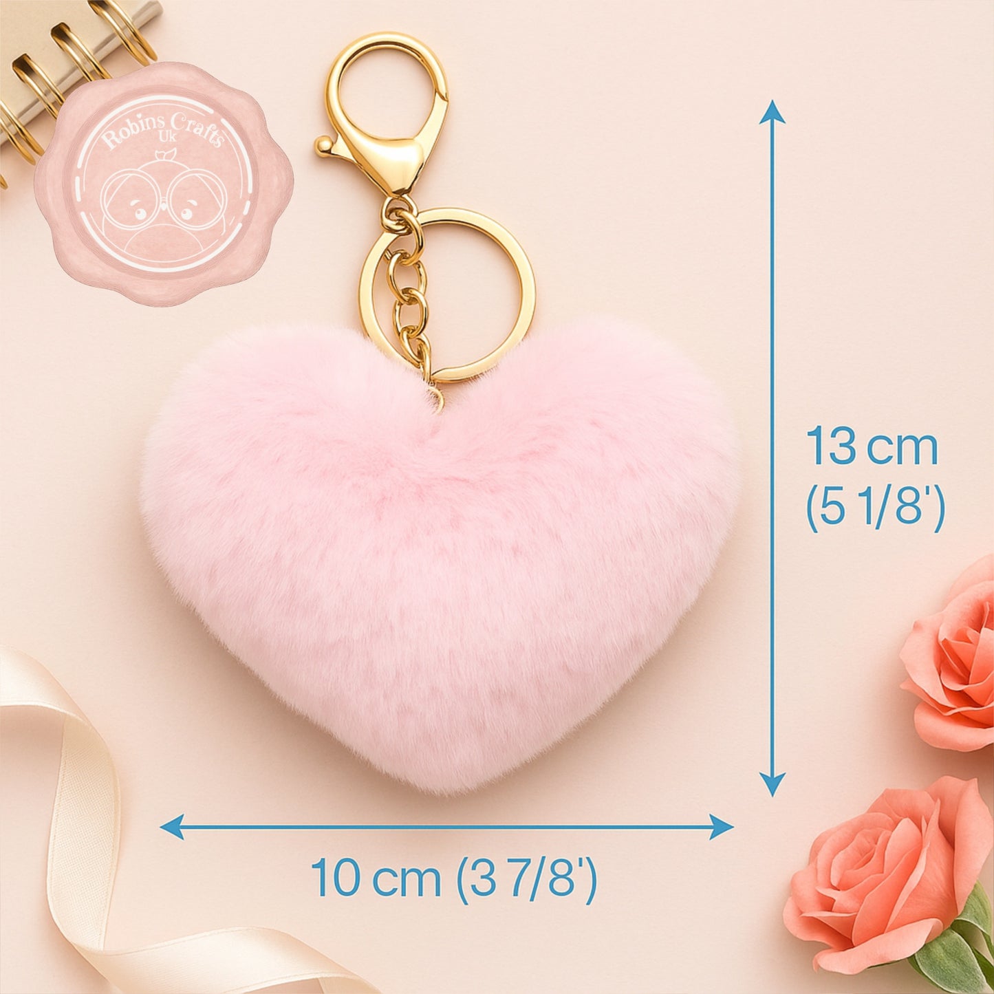 Fluffy Heart Keychain – Faux Fur Bag Charm with Gold Clasp | Cute Pompom Purse Accessory in 6 colours
