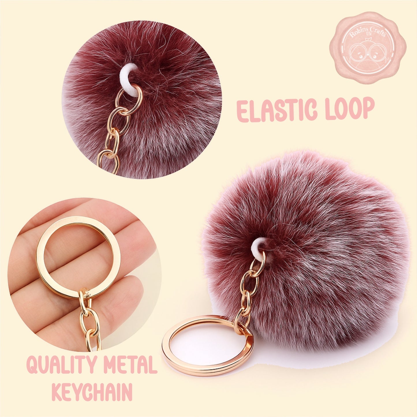 Fluffy Faux Fur Pom Pom Keychain – Soft Plush Bag Charm with Gold Keyring, Cute Accessories for Handbags, Backpacks & Keys