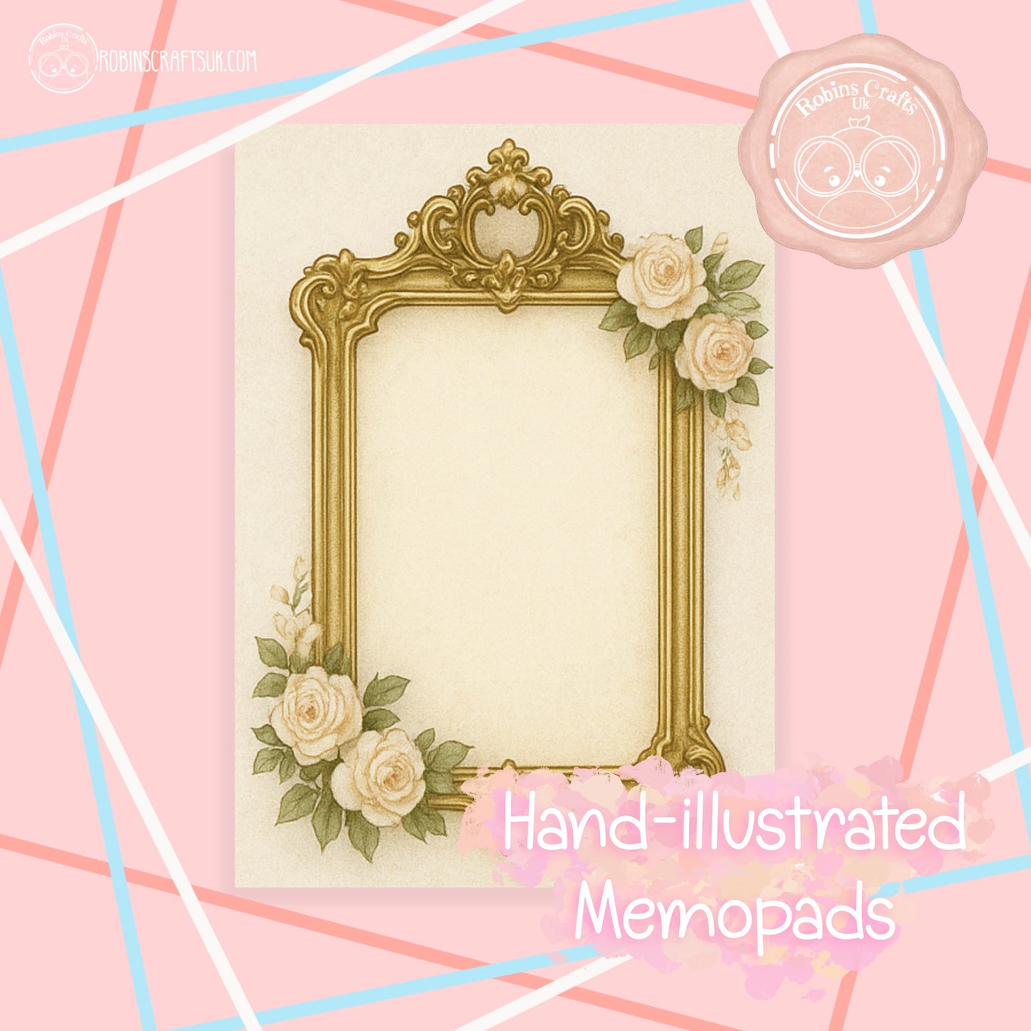 Vintage French Gilded Frame Memo Pad – Elegant Aesthetic Notepaper | Château Core Stationery Sheets