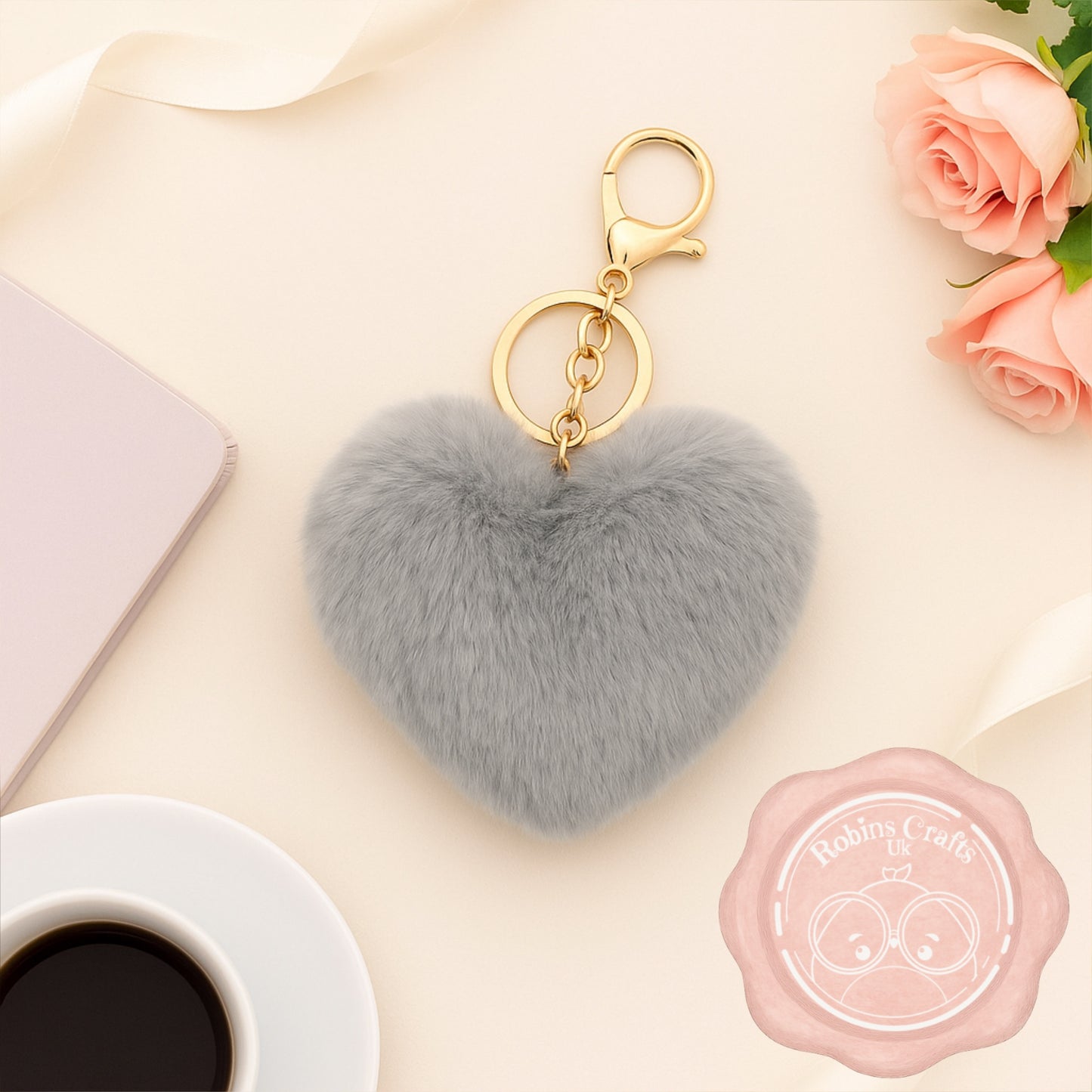 Fluffy Heart Keychain – Faux Fur Bag Charm with Gold Clasp | Cute Pompom Purse Accessory in 6 colours